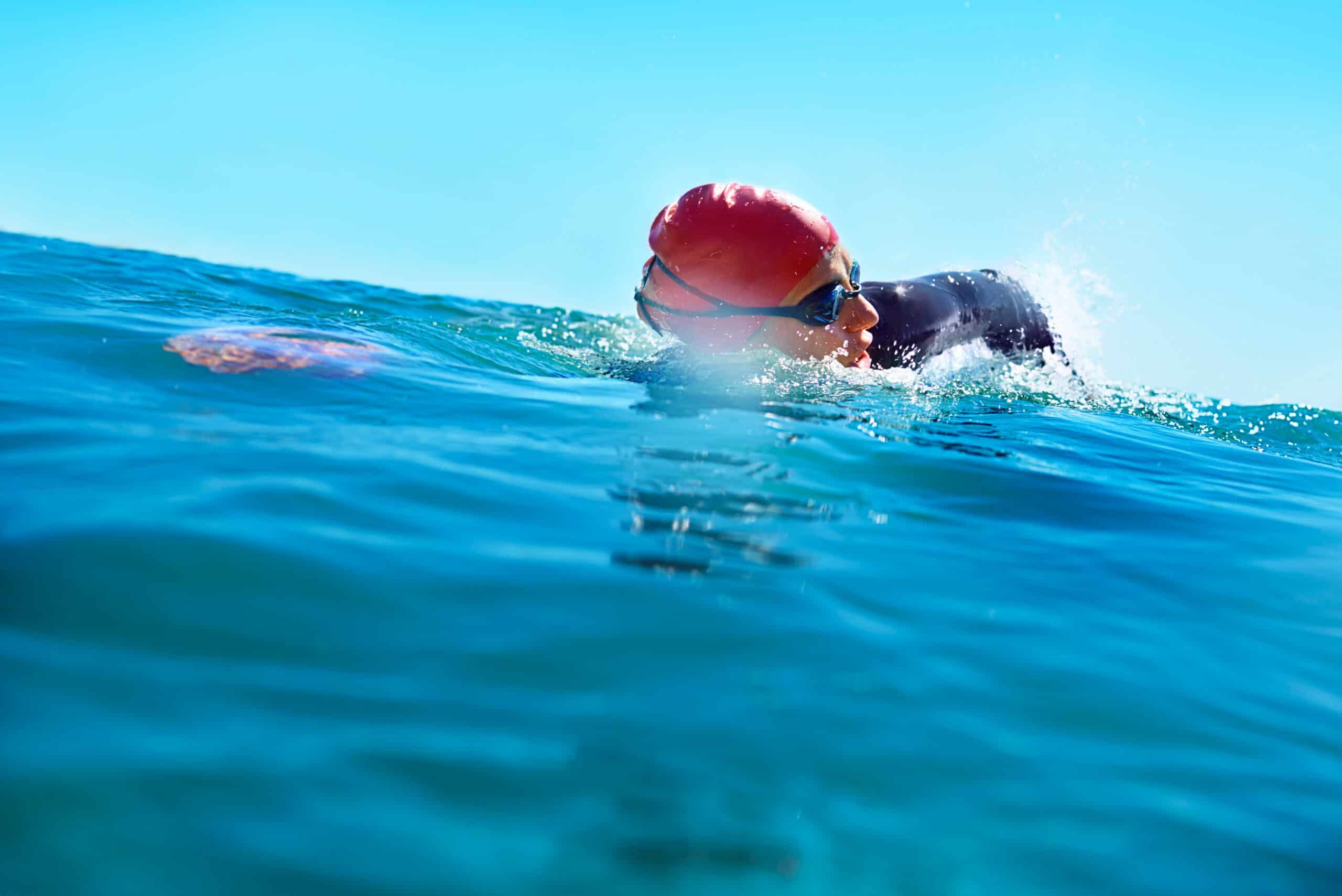 Shot of a swimmer in the open ocean.